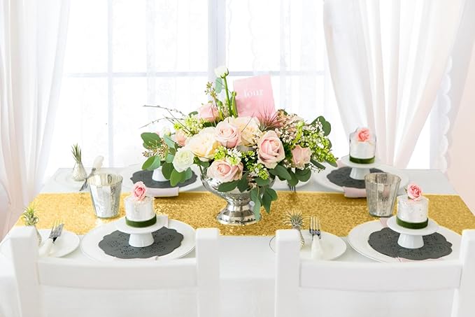 ShinyBeauty 10 Pieces-12 x108 Gold-Sequin-Table-Runners Wedding Party Catering Event Gold Table Runner Gold Christmas Decoration Glitter Fabric Sequin Table Runner Holiday Table Runners 108 Inches