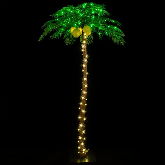 TYBEEU 7ft Lighted Palm Tree with 208 LED Lights & Glowing Coconuts, Dimmable, Decorative Artificial Tree for Indoor & Outdoor Use, Perfect for Home, Garden, Patio, Summer, Tropical Party & Holiday
