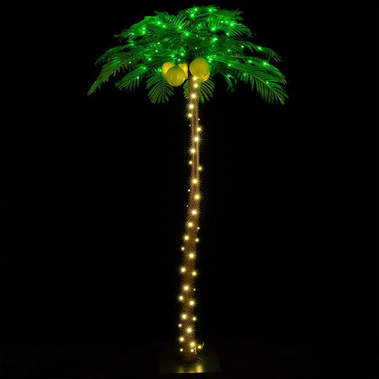 TYBEEU 7ft Lighted Palm Tree with 208 LED Lights & Glowing Coconuts, Dimmable, Decorative Artificial Tree for Indoor & Outdoor Use, Perfect for Home, Garden, Patio, Summer, Tropical Party & Holiday