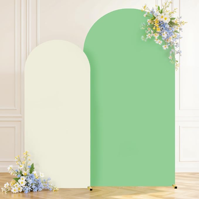 Beige Sage Green Arch Cover 7.2FT 6FT Wedding Arch Backdrop Covers Set of 2 Stretchy Spandex Balloon Arch Backdrop for Birthday Party Decor Baby Bridal Shower Anniversary Banquet Photo Background