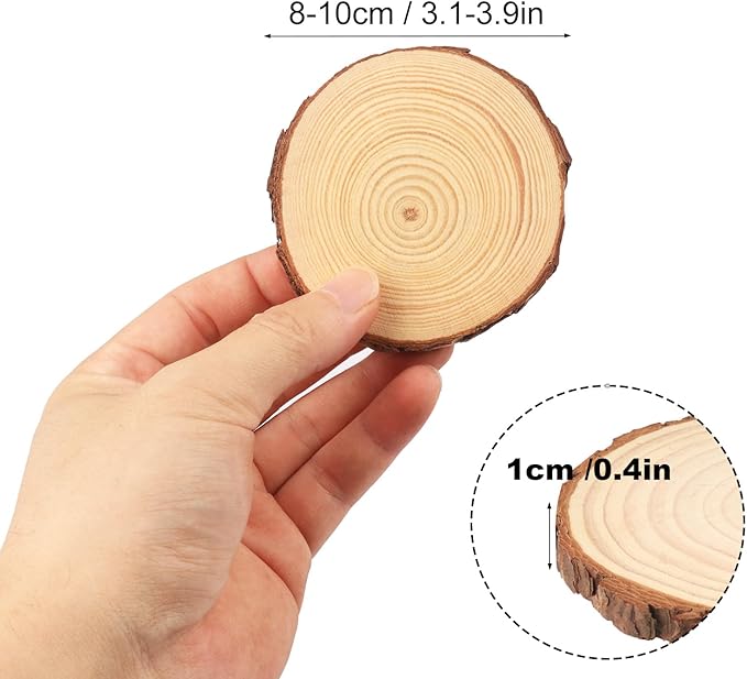 90 PCS 3-4 Inch Natural Wood Slices, Unfinished Pine Wood Circles with Barks for Coasters, DIY Crafts, Christmas Rustic Wedding Ornaments and Centerpieces,by GNIEMCKIN.