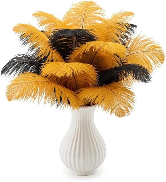 Lamar 20Pcs 8-10'' Black and Gold Ostrich Feathers - 1920s Style Gatsby Party Decorations, Masquerade Party Centerpieces, Great Gatsby Decor, Wedding, Party Supplies