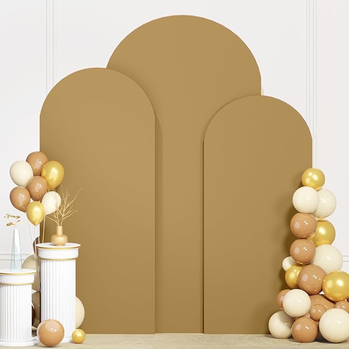 Brown Wedding Arch Cover Set of 3 Arch Cover Backdrop Fabric 6FT 6.6FT 7.2FT Khaki Arch Covers Spandex Fitted Arched Backdrop Covers for Arches for Wedding Party Ceremony Decoration
