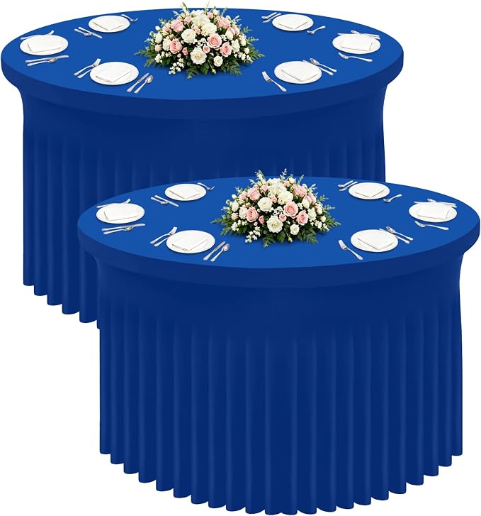 Smiry Round Spandex Tablecloth 2 Pack, Elastic Fitted Washable Tablecloths for 72 Round Tables, Waterpoof Stretch Table Cover Skirt for Outdoor, Wedding, Banquet & Parties, Blue