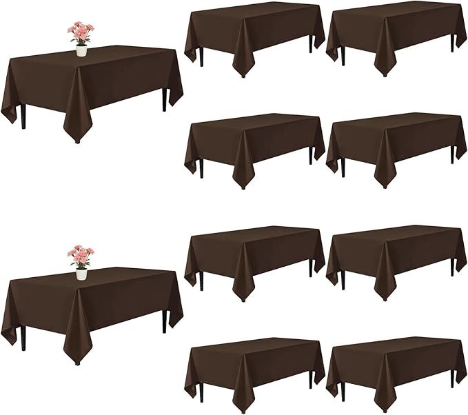 10 Pack Brown Tablecloth 60x126 Inch Brown Table Cloth for 8 Foot Rectangle Tables, Wrinkle Resistant Rectangular Tablecloth Washable Polyester Fabric Table Covers for Party Banquet Wedding Buffet