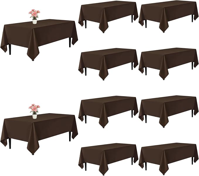 10 Pack Brown Tablecloth 60x102 Inch Brown Table Cloth for 6 Foot Rectangle Tables, Wrinkle Resistant Rectangular Tablecloth Washable Polyester Fabric Table Covers for Party Banquet Wedding Buffet