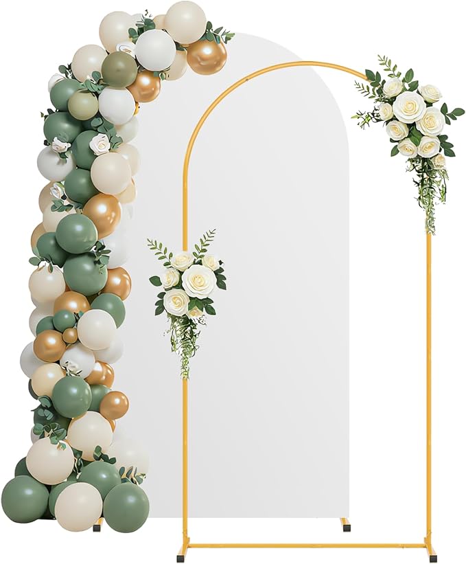 7.2FT Arch Backdrop Stand and White Cover Set,Wedding Arch Backdrop Stand,Balloon Arch Stand Metal Frame for Birthday Wedding Baby Shower Party Garland Ceremony Decor