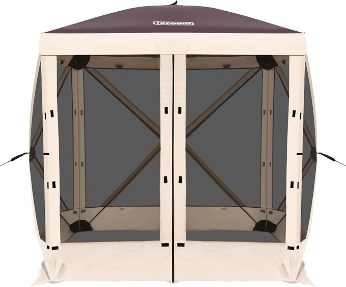 Tecoom 6x6ft Pop Up Gazebo Tent, 4-Sided Canopy Shelter Tent with Mesh Windows for Camping, Portable Large Shade Tents with Siedwalls, Carrying Bag and Stakes for Outdoor, Garden, Lawn, and Backyard