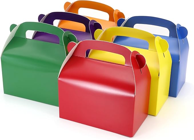 Oletx 30-Pack Bright Color Party Favor Treat Boxes, Candy Boxes, Gable Paper Gift Boxes with Handles. Perfect for Colorful Rainbow Theme Party