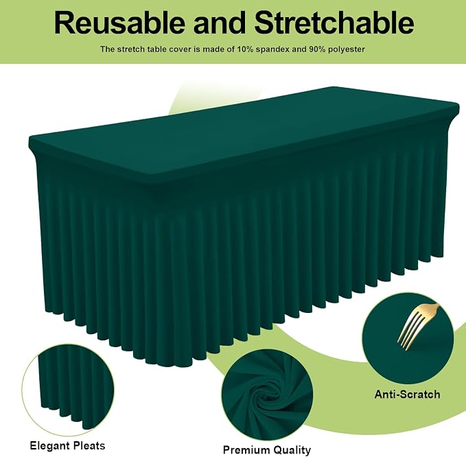 Smiry Spandex Tablecloth, Elastic Fitted Stretch Tablecloth for 4FT Rectangle Tables, Waterproof Washable Table Cover Skirt for Outdoor, Wedding, Banquet & Parties (Blackish Green, 48Lx24Wx30H Inch)