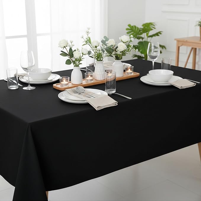 Fixwal 3 Pack Black 70 x 120 Inch Rectangle Tablecloths, Reusable Heavy Duty Washable Polyester Table Covers for 6-8 Ft Tables, Wedding, Party, Birthday, Outdoor, Picnic