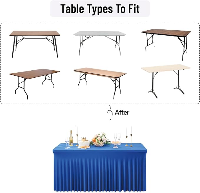 Leegleri 2 Pack Royal Blue Fitted Table Clothes for 6 Foot Rectangle Tables, Wrinkle Free 6ft Table Cover, Spandex Table Skirt for Banquet Weddings Parties