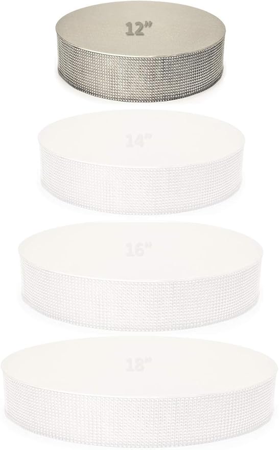 Occasions 1 Unit 12 Inch Round Cake Stand, Holds 150 lbs, Styrofoam Core, Rhinestone Mesh, Dessert Table Display, Wedding Party Centerpiece, Silver