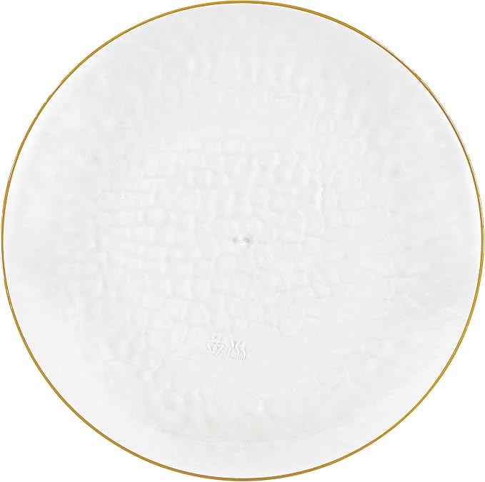 PLASTICPRO 30 Pack Hammered Plastic Plates Heavyweight Disposable Plastic Plates Elegant Clear Hammered Rim Platsic Party Dishes (Hamered Clear With Gold Rim, 9'' INCH PLATES)