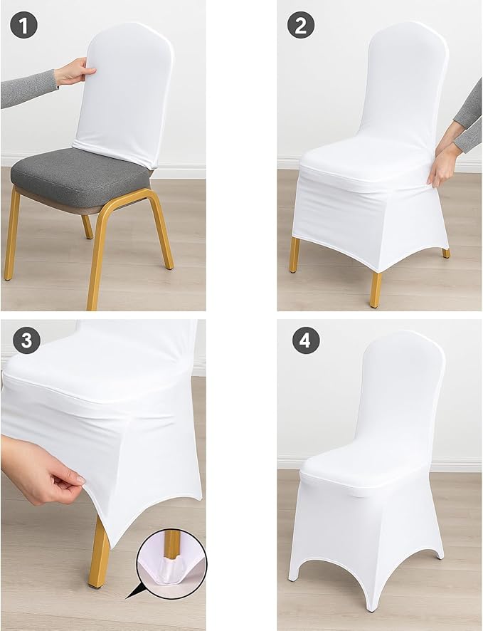 Craft And Party 100 Pack White Spandex Chair Covers – Stretch Polyester Slipcovers for Wedding, Banquet, Party & Dining Chairs – Flat Front Design, Universal Fit