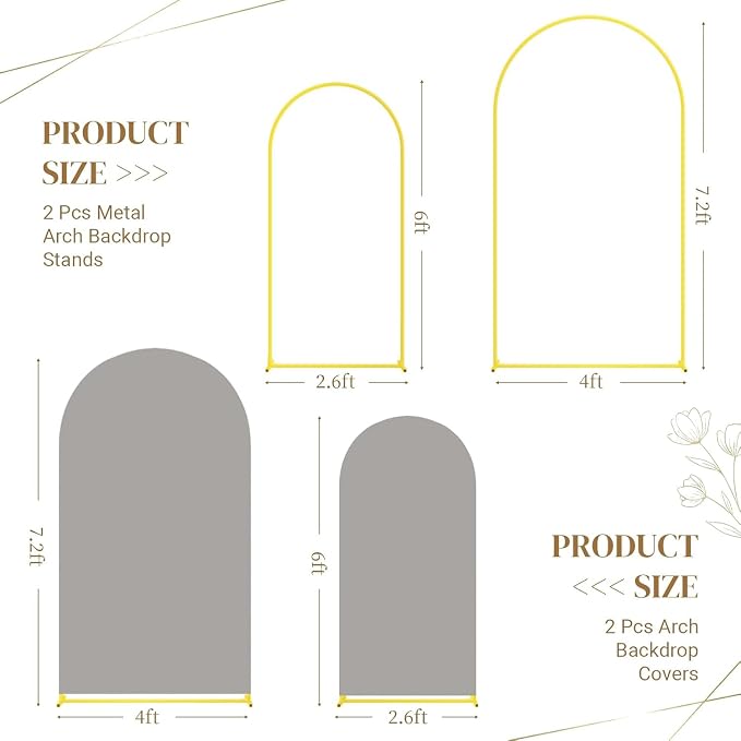 Toolterritary Metal Arch Backdrop Stand and Cover Set, 7.2FT, 6FT Party Backdrop, Easy to Assemble, Backdrop Stand for Parties, Birthday, Baby Shower | Easy to Assemble, For Parties, Birthday, Baby Shower
