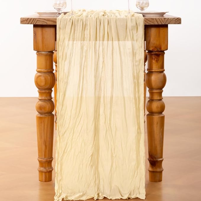 DeZerlor Beige Cheesecloth Table Runner 12 Pack Spring Easter Table Runners 120 Inches Boho Gauze Cream Cheese Cloth Table Decor for Wedding Bridal Baby Shower Parties