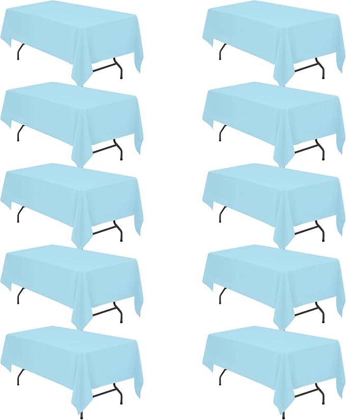 BRILLMAX 10 Pack Light Blue Tablecloths 60 x 102 Inch for 6ft Rectangle Tables - 150 GSM Polyester Fabric, 15" Standard Drop, Water, Stain & Wrinkle Resistant Cloth Cover for Wedding Dining Buffet