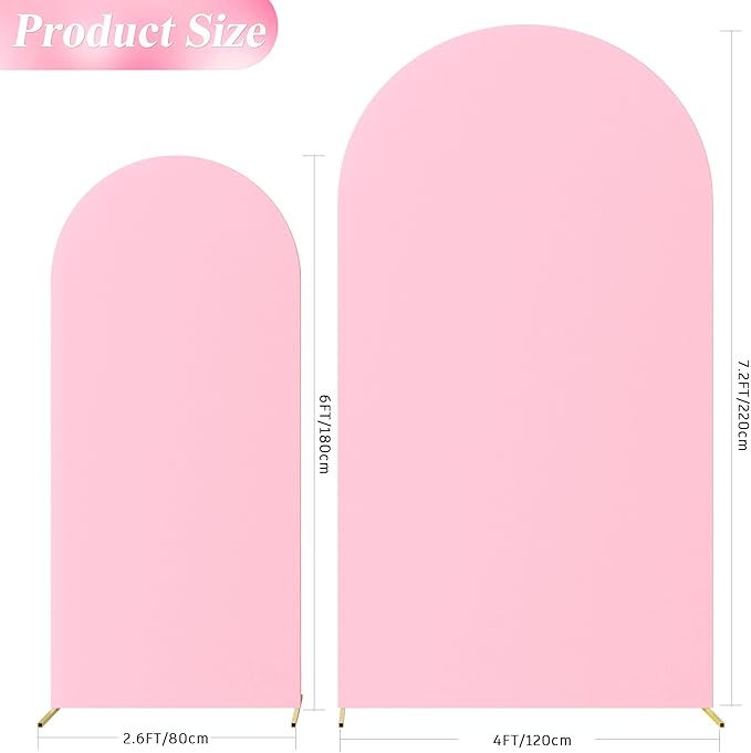 Wokceer Wedding Arch Backdrop Cover 7.2FT, 6FT Spandex Fitted Wedding Arch Stand Covers 2 Set Round Top Chiara Backdrop Stands Cover for Birthday Party Ceremony Banquet Decoration Pink
