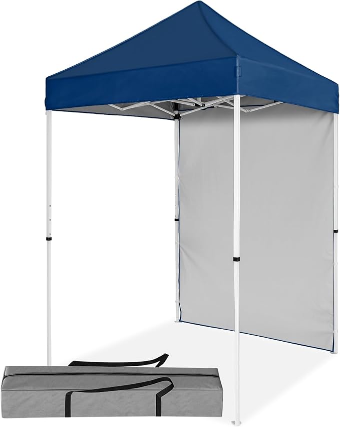 5x5 Pop Up Canopy Tent with One Sidewall, Instant Portable Beach Canopy, Outdoor Tent with Carry Bag for Camping, Sports, Tailgating, Events, Dark Blue