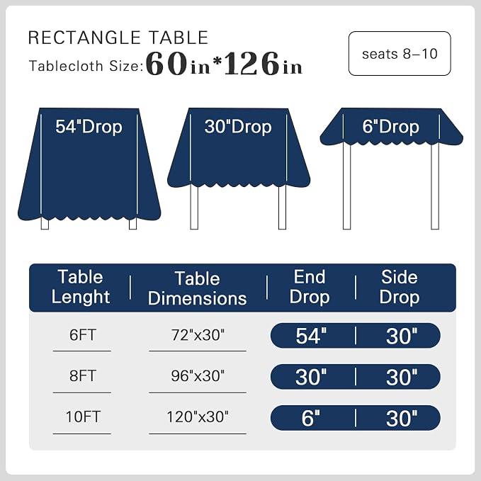 WIGENIUS 6 Pack Blue Table Cloth Rectangle Tablecloths 60X126 Inch,Polyester Table Cloth for 8 Foot Rectangle Tables,Wrinkle Resistant Washable Fabric Table Covers for Party,Wedding Banquet