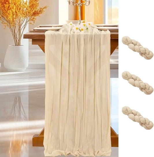 Cheesecloth Table Runner | Boho Fabric Cheese Cloth Table Runner Rustic Sheer Table Runners for Wedding, Bridal Shower, Birthday Party Décor(Sand, 10 ft Pack of 3)