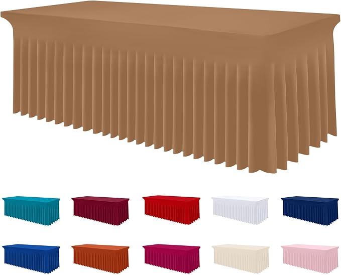 Smiry Spandex Tablecloth, Elastic Fitted Stretch Tablecloth for 4FT Rectangle Tables, Waterproof Washable Table Cover Skirt for Outdoor, Wedding, Banquet & Parties (Khaki, 48Lx30Wx30H Inch)