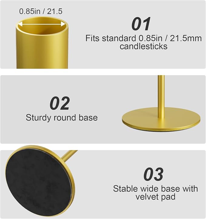zeochyni Set of 24 Gold Taper Candle Holders Bulk Candlestick Holders, Decor Candle Stick Candle Holder for Table or Mantel Centerpiece, Wedding, Dinning, Party Home Decor