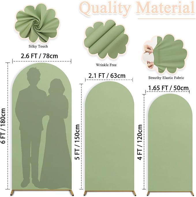 Sage Green Chiara Arch Cover Set of 3 Spandex Fitted Wedding Arch Covers 4ft 5ft 6ft Arched Backdrop Cover Arches Backdrop Stand Cover for Happy Birthday Baby Shower Graduation Party Decorations