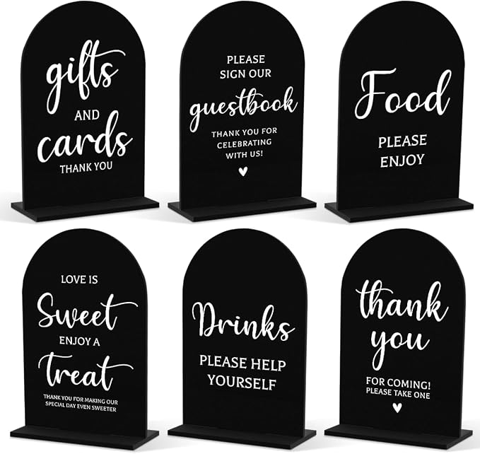 6 Pcs Wedding Sign Decor, Ceremony Sign, Wedding Sign for Reception & Event Party,Bridal Shower Decorations, Wedding Table Sign Accessories for Anniversary and Event 5x7 Inch Black White