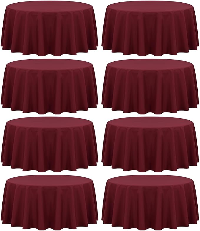 fani 8 Packs Burgundy Round Tablecloth - 120 Inch, Premium Polyester Table Cloth for Round Tables, Washable Fabric Table Covers for Wedding, Party, Banquet, Dining Tables and Camping