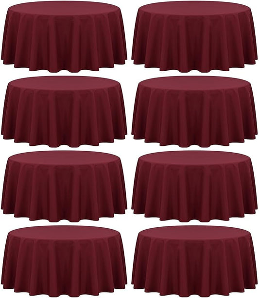 fani 8 Packs Burgundy Round Tablecloth - 120 Inch, Premium Polyester Table Cloth for Round Tables, Washable Fabric Table Covers for Wedding, Party, Banquet, Dining Tables and Camping