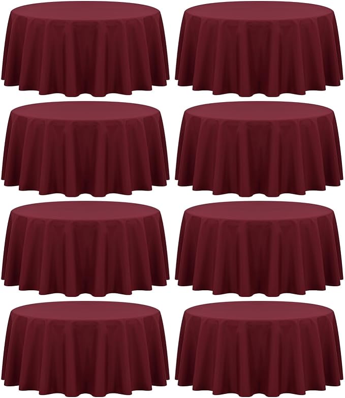 fani 8 Packs Burgundy Round Tablecloth - 90 Inch, Premium Polyester Table Cloth for Round Tables, Washable Fabric Table Covers for Wedding, Party, Banquet, Dining Tables and Camping