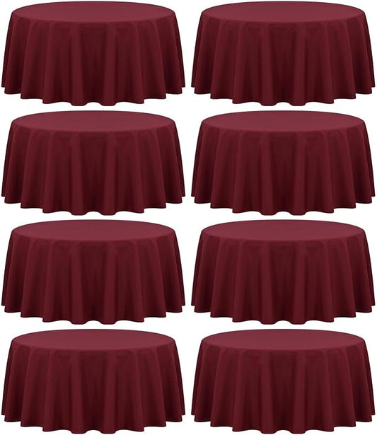 fani 8 Packs Burgundy Round Tablecloth - 90 Inch, Premium Polyester Table Cloth for Round Tables, Washable Fabric Table Covers for Wedding, Party, Banquet, Dining Tables and Camping