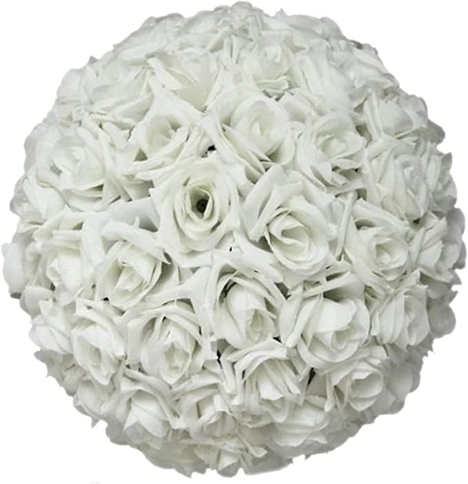 HomeABC 10 Inch Artificial Romantic Rose Flower Ball for Home Outdoor Wedding Party Centerpieces Decorations 5 Pack, White
