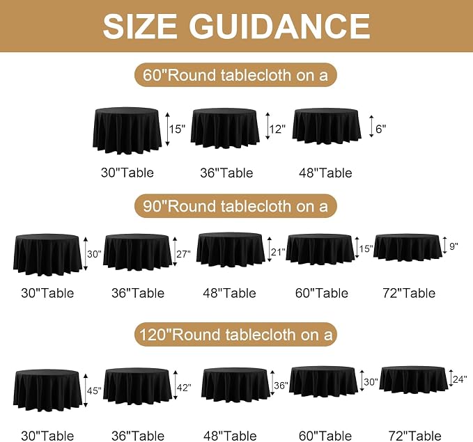 10Pack Black Round Tablecloth 90 Inch, Polyester Fabric Round Table Cover, Stain & Wrinkle Resistant Washable Table Cloth for Wedding, Party, Banquet, Dining Decor