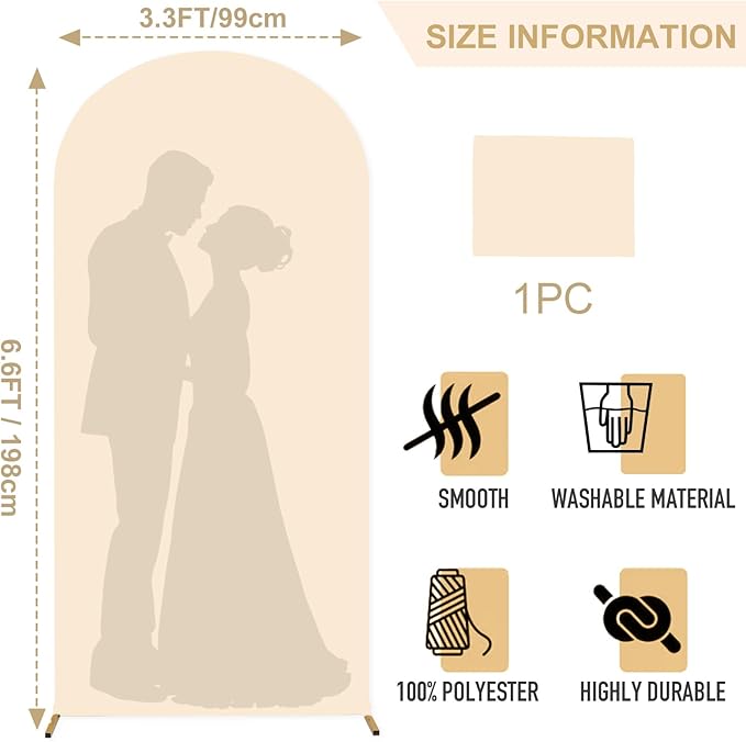 FANPROMS Beige Arch Cover 3.3x6.6FT Wedding Arch Covers Stretchy Backdrop Spandex Fitted Arched Fabric Cover Metal Arches Backdrop Frame Covering Chiara Arched Covers for Baby Shower Party Decor