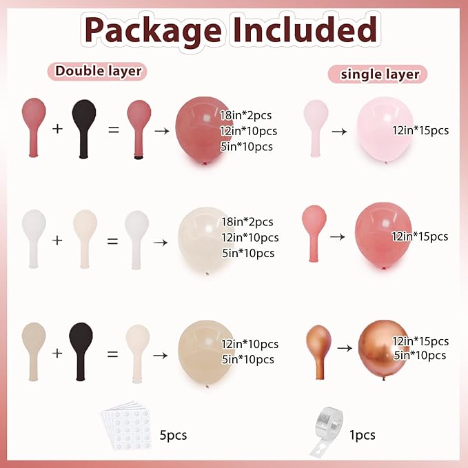 Dusty Pink Brown Ivory Balloons Arch Kit, Double Stuffed Rose Metallic Gold Cream Pastel And Dusty Blush Pink Balloons for Weddings Birthdays Boho Elegant Party Decoration