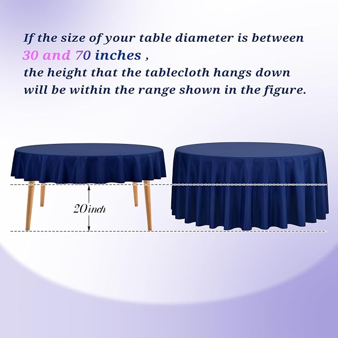 Teruntrue 12 Packs Navy Blue Round Tablecloths 90 inch Round Table Cloth, Washable Polyester Fabric for Wedding Parties Banquet Holiday Dinner Table Decorative, Navy Blue