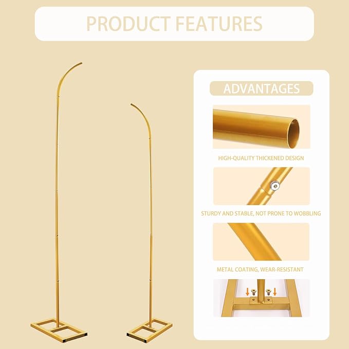 Metal Half Arch Balloon Stand, 7.9FT&6.7FT Wedding Arch Frames with Base | Flower Arch for Birthday Party, Anniversary Graduation Ceremony Wedding (Gold)