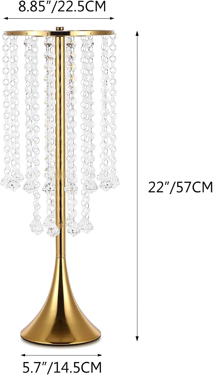 4 Pcs Gold Centerpieces for Table, Rozrety Wedding Centerpiece Vases for Tables 22inch Tall Metal Crystal Flower Stand for Party Event Wedding Anniversary Dinner Home Decorations | Rust-Resistant Metal with Crystal Drops, Versatile Style, Easy Assembly...