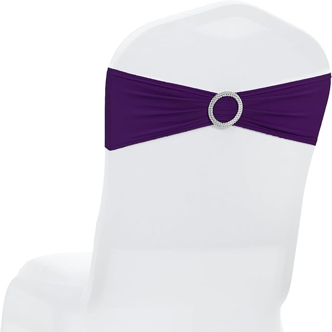 MDS Pack of 250 Spandex Chair Sashes Bows Universal fits Elastic Stretch Chair Bands Ties with Buckle Slider Bow for Wedding Decoration Spandex Slider Sashes Bow - Purple