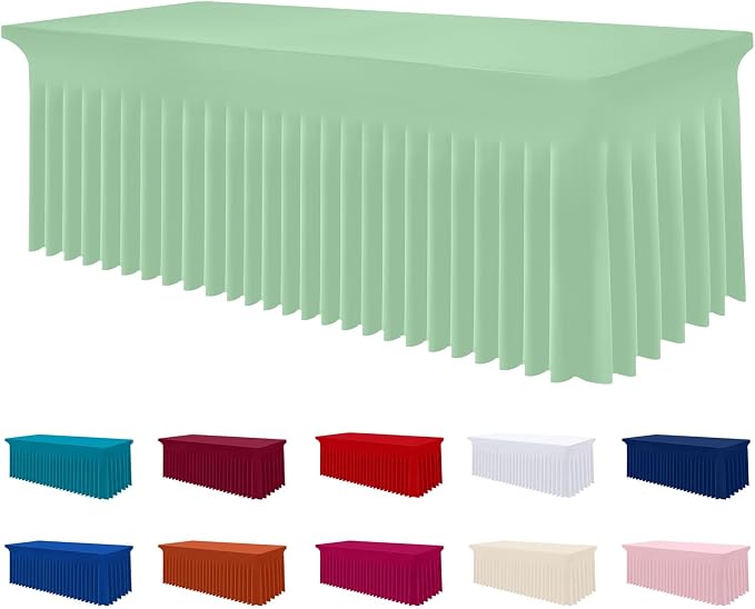 Smiry Spandex Tablecloth, Elastic Fitted Stretch Tablecloth for 4FT Rectangle Tables, Waterproof Washable Table Cover Skirt for Outdoor, Wedding, Banquet & Parties (Light Green, 48Lx30Wx30H Inch)