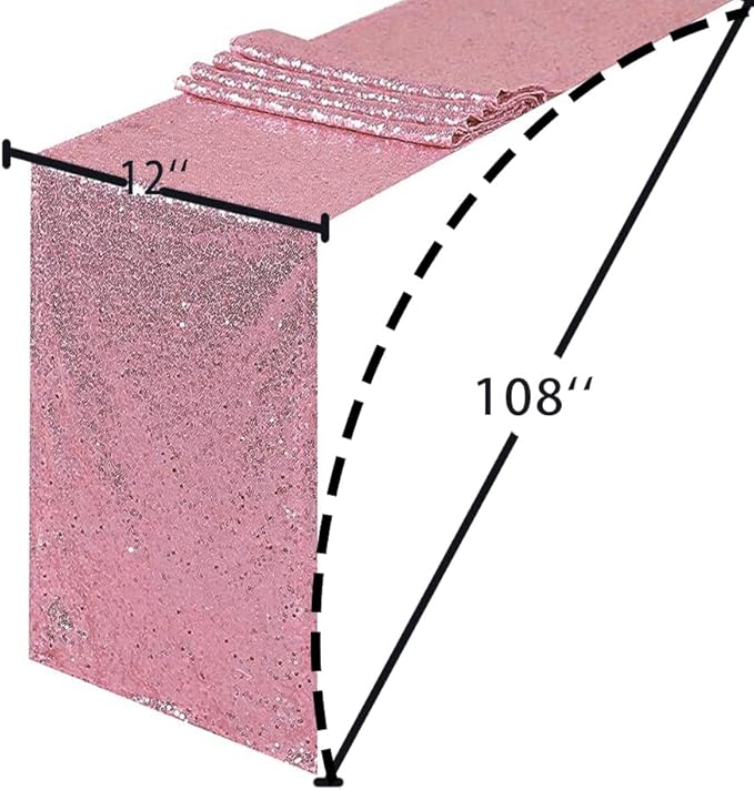 JYFLZQ Rose Pink Sequin Table Runner 12" x 108" Pack of 2 Sparkly Pink Metallic Table Runner Glitter Sequin Runner for Table Birthday Party Event Decorations