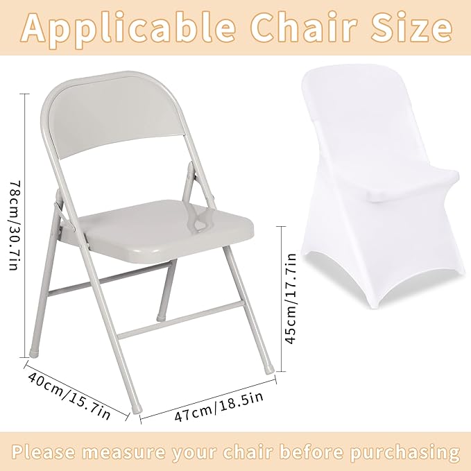 White Chair Covers Stretch Folding Chair Covers Universal Spandex Fitted Chair Slipcovers for Wedding Dining Party Banquet Holidays Celebration Trade Show Craft Show Decoration (12 Pack)
