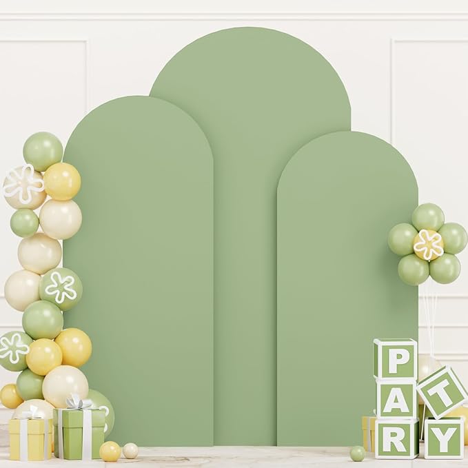 Sage Green Arch Covers 4FT 5FT 6FT Set of 3 Spandex Fitted Arch Backdrop Cover Double Sided Wedding Arch Covers Stretchy Backdrop Stands Cover for Wedding Party Ceremony Banquet Decor