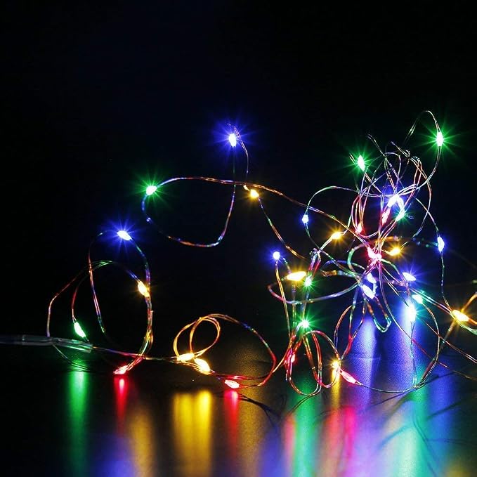 8 Pack LED Fairy Lights Battery Operated 20FT 60 LEDs Silver Wire String Lights Twinkle Lights Starry Fairy Lights for Bedroom Christmas Wedding Party Indoor Outdoor Decorations, Multicolor
