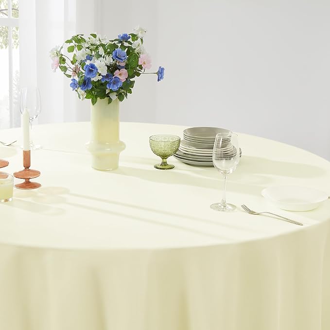 Round Tablecloth 120 Inch Tablecloth 8 Pack Ivory Table Cloths Washable Decorative Linen Polyester TableClothes Cover for Dining Table Banquets Buffet Parties and Wedding