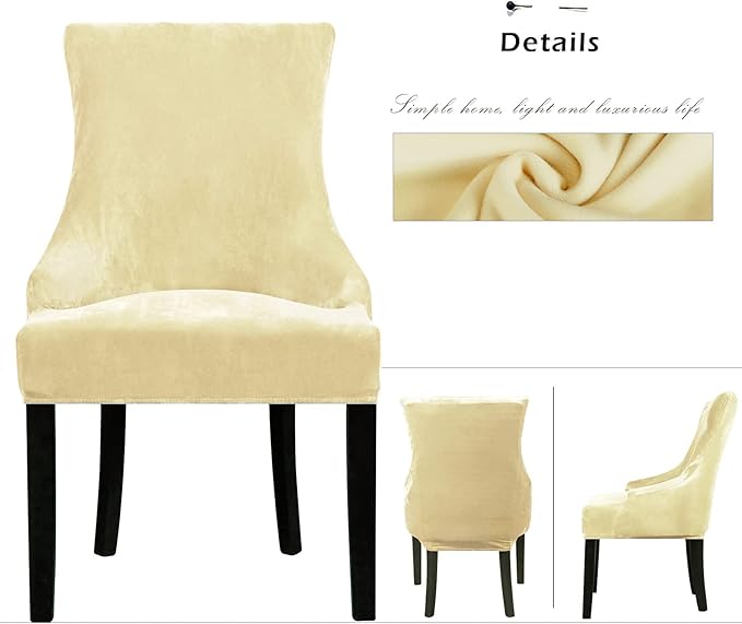 Lellen Velvet Stretch Wingback Chair Cover Slipcover - Reusable Protector Cover for Dining Room Banquet Home Decor etc Machine Washable Hand Washable (Cream, 4PC)