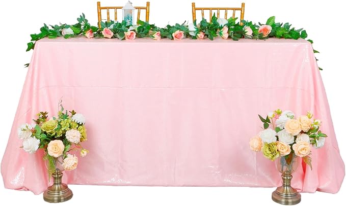 ShiDianYi Shimmer-Baby Pink-Sequin Tablecloth, Rectangle Sequin Table Overlay 60x102-inch, Glitter Table Cloth, Pink Matte Sequins Fabric Tablecloth Sequin Linens